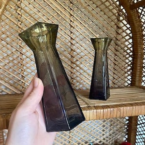 Vintage Pair of Purple Spanish Recycled Glass Candlestick Holders