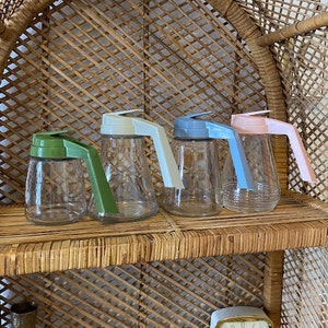Vintage Green Cream Blue or Pink Glass Syrup Dispensers Clear Glass Retro Cream Dispenser