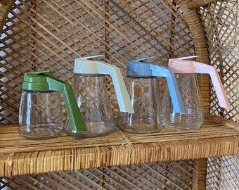 Vintage Green Cream Blue or Pink Glass Syrup Dispensers Clear Glass Retro Cream Dispenser
