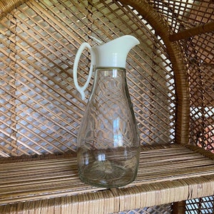 Vintage Log Cabin Eagle Design Glass and Plastic Syrup Dispenser Creamer Pitcher