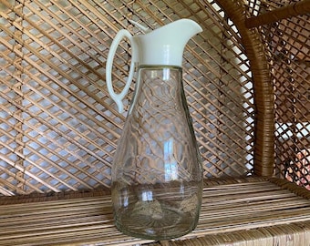 Vintage Log Cabin Eagle Design Glass and Plastic Syrup Dispenser Creamer Pitcher
