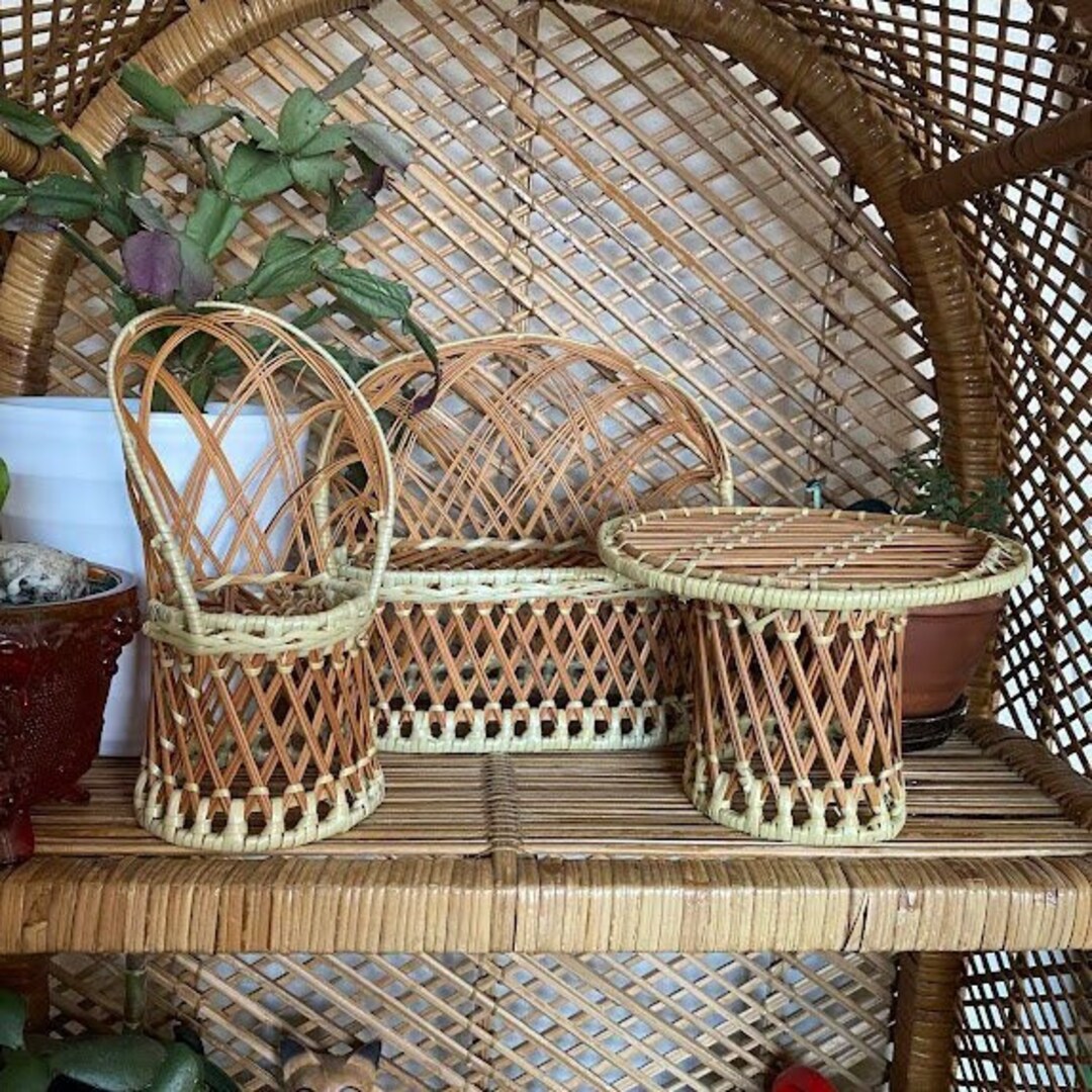 Vintage 3 Piece Wicker Doll Furniture Set Rattan Toy Living Room Set Etsy