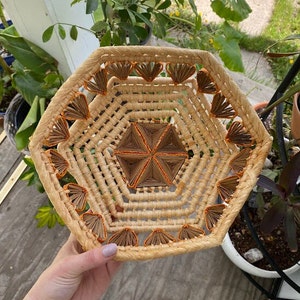 Vintage Handwoven Hexagon Triangle Straw Wicker Basket