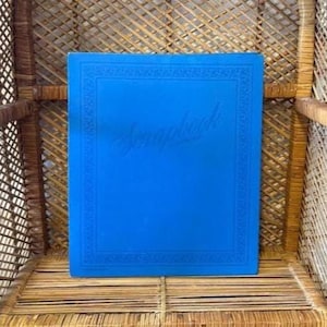 Vintage 70s Blue Large Scrapbook Photo Album 14 1/2&quot;x 12&quot;