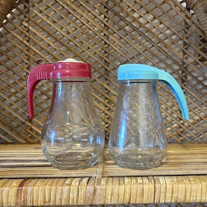 Vintage Red or Aqua Syrup Dispensers Clear Glass Retro Cream Dispenser