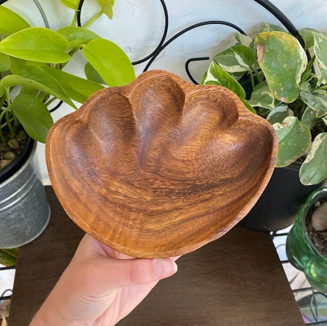 Clam Shell Shaped Genuine Monkey Pod Wood Bowl Vintage Etsy