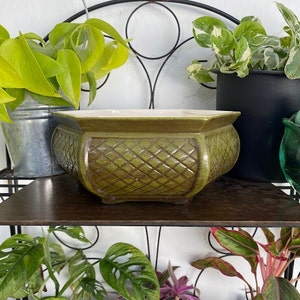 Vintage Green Low Midcentury Modern Haeger USA Ceramic Planter Floral Display Pot