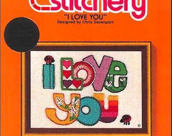 DIGITAL 'I Love You' Jiffy Stitchery Crewel Kit #640 70s