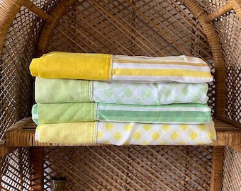 Vintage Green or Yellow Stripe or Checkerboard Flat Sheets YOUR PICK 60s 70s Bed Linens