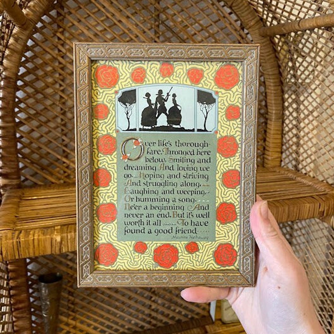 Vintage Art Deco Framed 'good Friend' Motto Art Nouveau Wall Hanging