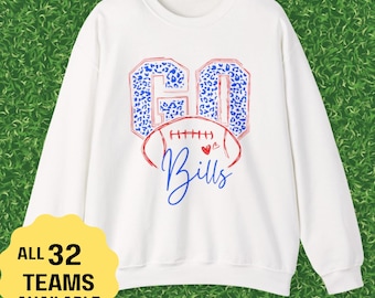 Womens Leopard Print Football Crewneck - NFL Team Sweatshirt, Game Day, Fan Apparel, Cozy Crewneck, Football Season, Football Lover Gift,