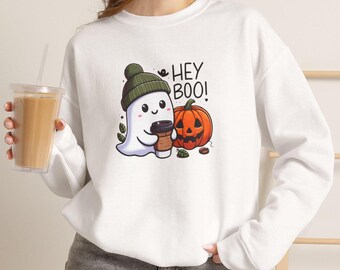 Hey Boo Fall and Halloween Ghost Crewneck Sweatshirt