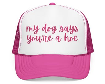 Pink Script Trucker Hat | Embroidered Dog Owner Statement Cap