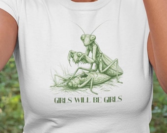 Praying Mantis Illustration Tee | Girls Will Be Girls, Botanical Insect Shirt