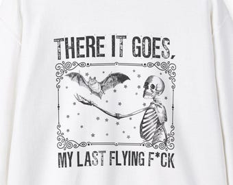 Bat and Skeleton Last Flying Fuck Crewneck Sweatshirt - Fall Halloween Sweatshirt, Unisex, Gothic Skeleton