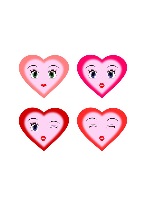 Funny Heart Faces Svg Vector Graphics Love Heart Smiley Vector - Etsy