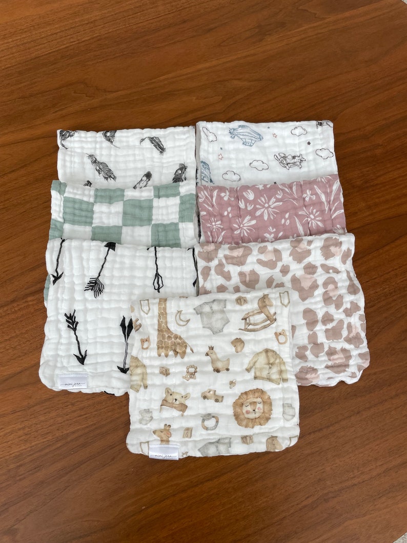 Best burp cloths/ Set of TWO muslin cotton & Bamboo burp cloths/ Perfect baby gift/ Newborn gift/19 x 9/ Unisex/ Girl/ Boy/ Doubled sided image 2