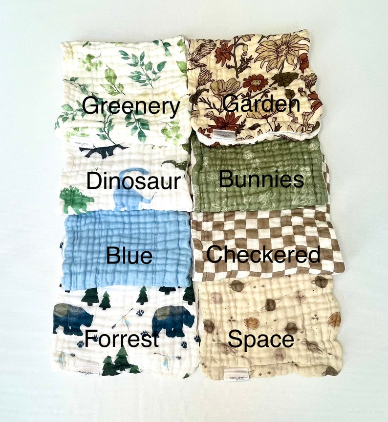 Best burp cloths/ Set of TWO muslin cotton & Bamboo burp cloths/ Perfect baby gift/ Newborn gift/19 x 9/ Unisex/ Girl/ Boy/ Doubled sided image 8