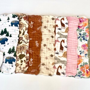 Best burp cloths/ Set of TWO muslin cotton & Bamboo burp cloths/ Perfect baby gift/ Newborn gift/19 x 9/ Unisex/ Girl/ Boy/ Doubled sided image 4
