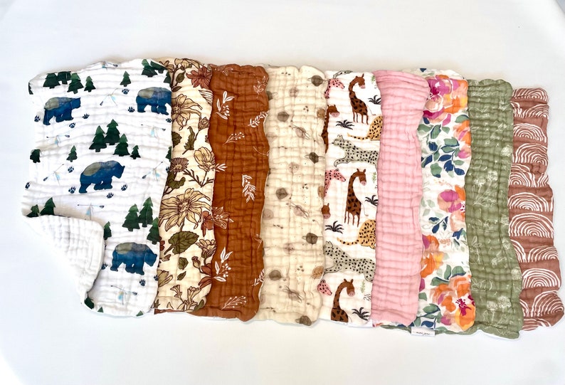 Best burp cloths/ Set of TWO muslin cotton & Bamboo burp cloths/ Perfect baby gift/ Newborn gift/19 x 9/ Unisex/ Girl/ Boy/ Doubled sided image 4