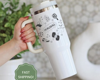 Pickleball Tumbler 40oz Tumbler with Handle and Straw for Pickleball Lover Gift Pickleball Cup Pickleball Travel Cup Insulated