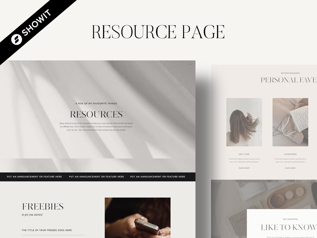 Showit Website Template | Showit Add on Page | Resource Page Template ...