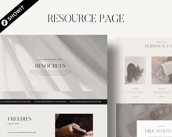 Showit Website Template | Showit Add On Page | Resource Page Template | Favourite Things and Affiliate Links | Minimal and Trendy Design