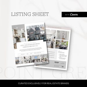 May include: A real estate listing sheet for a house at 1234 Starling Drive in Vancouver, British Columbia. The sheet includes photos of the house's interior and exterior, as well as information about the property, such as the price and the agent's contact information. The sheet is designed to be used by estate agents to market the property to potential buyers.