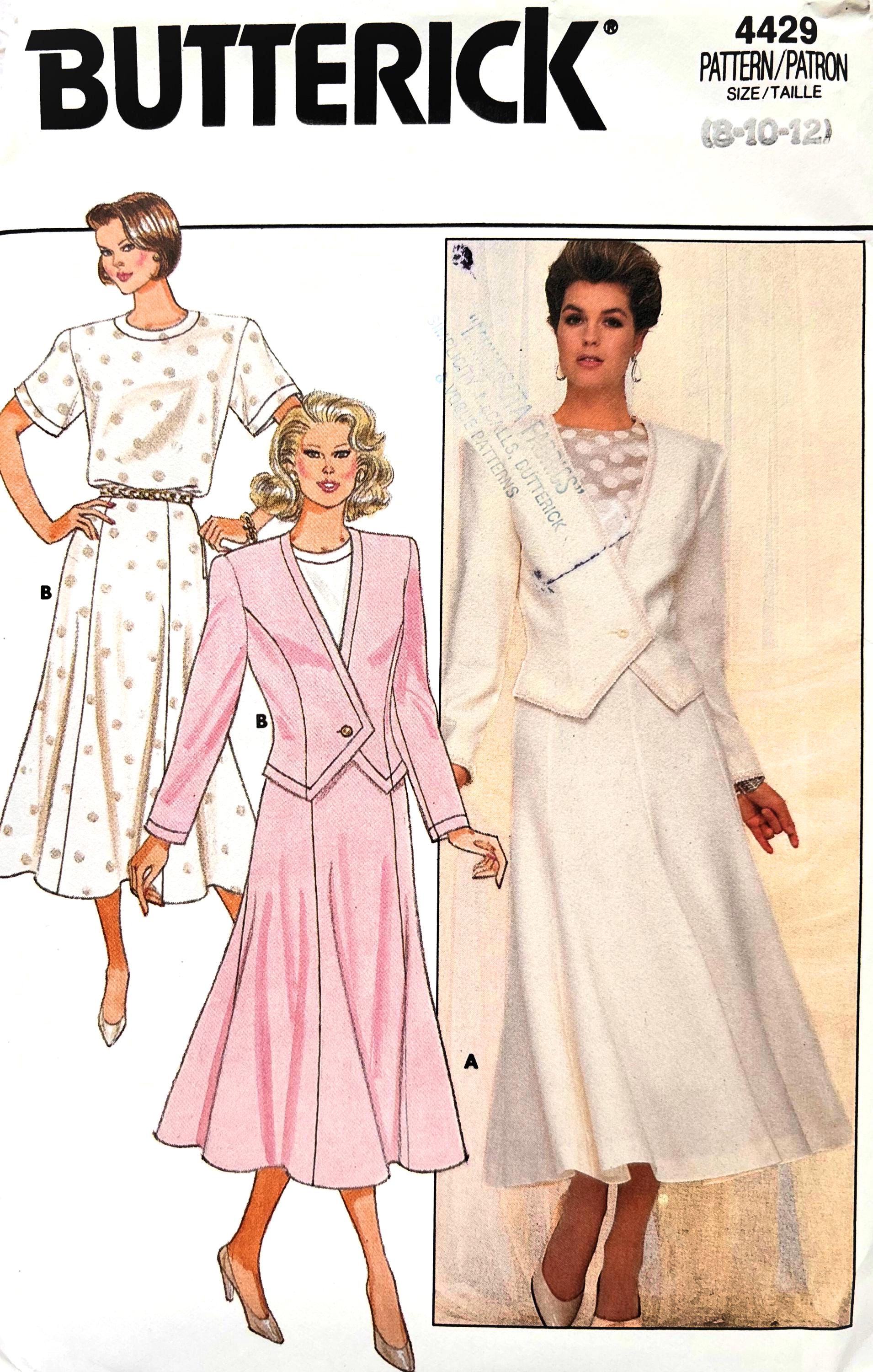 1980s Butterick Sewing Pattern 4429: Misses Blazer, Top & Skirt (sizes ...