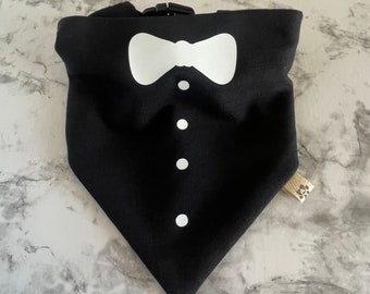 Tuxedo dog bandana - Wedding dog bandana - Dog bow tie - Dog tuxedo bandana - Bow tie dog bandana - bow tie over collar - dog tux