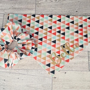 Amazed Dog Bandana & Scrunchie Set – Bright Geometric Print – Over Collar or Snap – Matching Hair Accessories – Handmade Gift for Dog Moms
