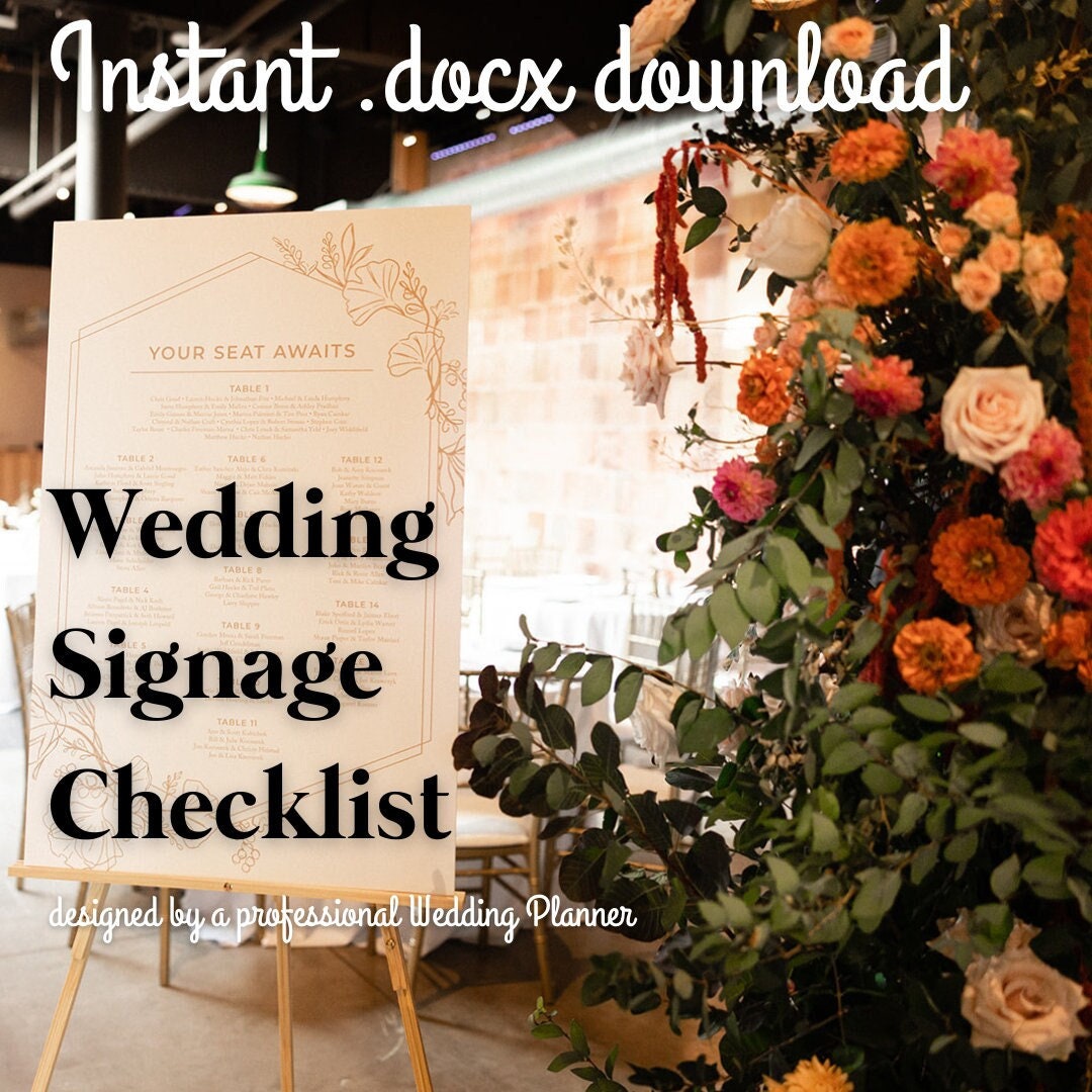 Comprehensive Wedding Signage Checklist Etsy