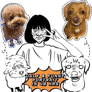 Funny Pet portrait,  Really Bad Portrait Drawing, Custom Ugly Funny portrait from photo