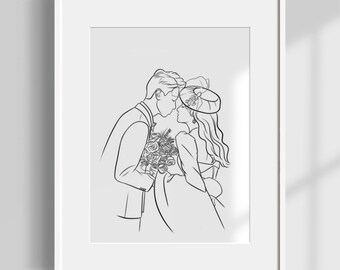 Custom digital line portrait, Custom Tattoo design, Wedding Portrait, Digital illustration, Couple Portrait