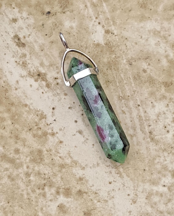 Ruby in Zoisite Crystal Pendant Double Terminated… - image 1