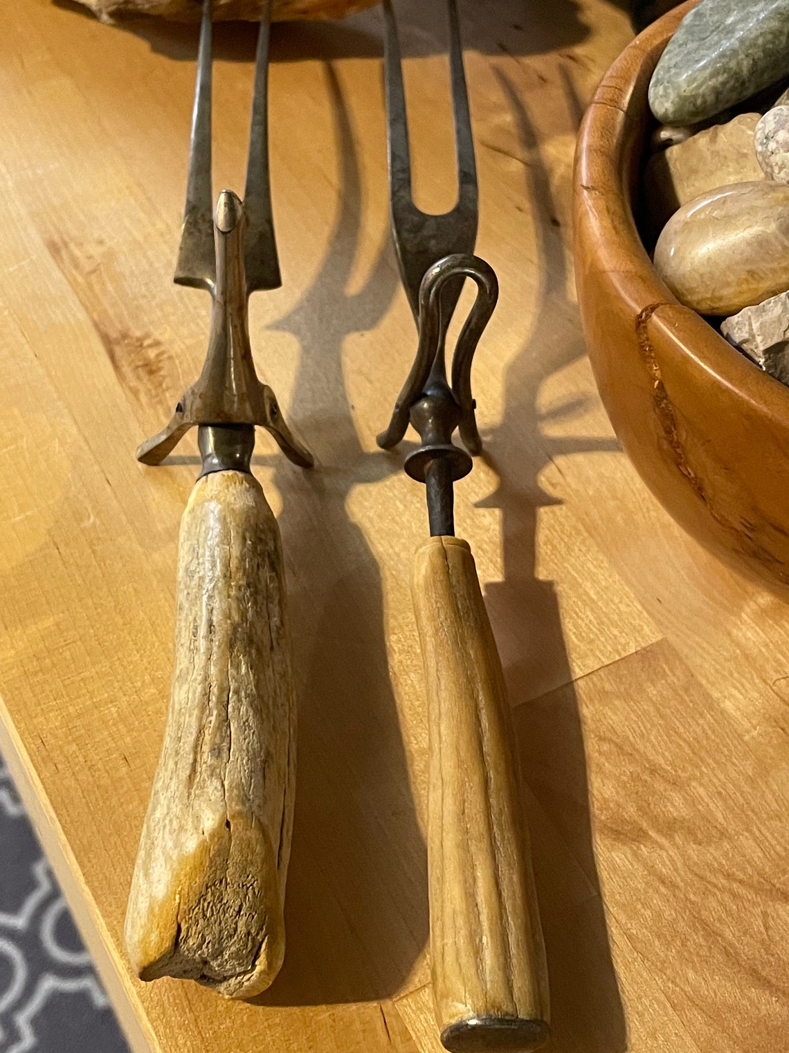 Very Old Antler Handle Serving Forks Etsy