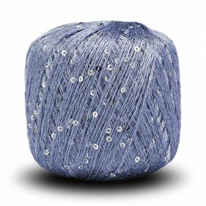 May include: A ball of light blue yarn with silver sequins woven throughout.