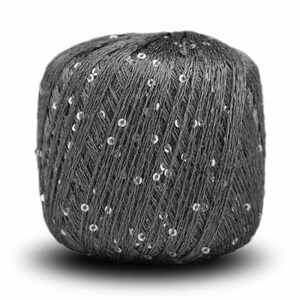 Puede incluir: Ovillo de hilo gris oscuro con lentejuelas plateadas incrustadas. El hilo est&aacute; bien enrollado y las lentejuelas est&aacute;n espaciadas uniformemente en la superficie, agregando un toque de brillo. Ideal para proyectos de tejido y ganchillo.