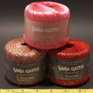 Lana Gatto Paillettes and Grecale Sequin Lace / Fine yarn to add sparkle any project shine, shimmer, glitz, glam. Use as a carry-along yarn.