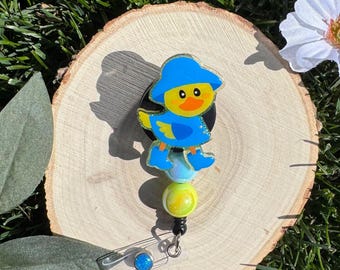Rubber Duck in Raincoat Retractable Glitter Badge Reel - Funny Gift for Hospital Workers