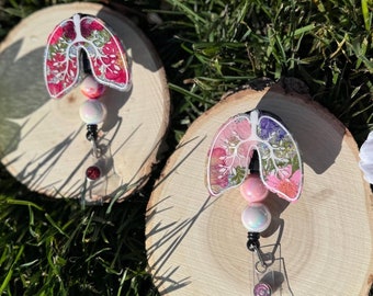 Pressed Flower Lungs Badge Reel, Glitter Nurse Gift