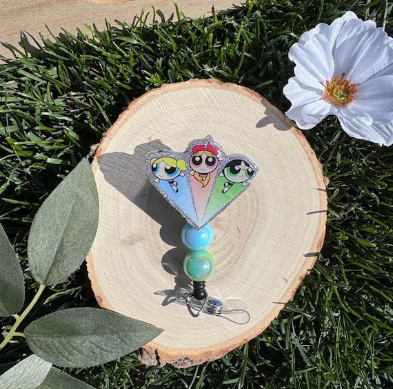 Powerpuff Girls Glitter Badge Reel, Glitter Nurse Gift