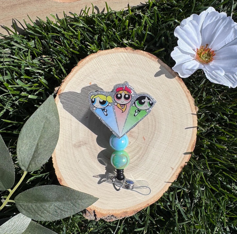 Powerpuff Girls Glitter Badge Reel, Glitter Nurse Gift bild 1