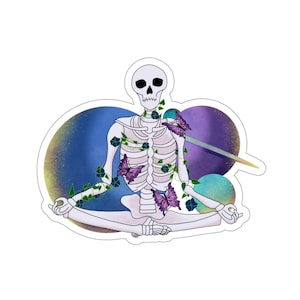 Colorful Flower Space Skeleton Kiss-Cut Sticker