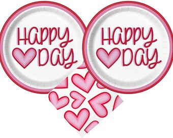 Retro Hearts Valentines Party Supplies Bundle | Valentines Plates | Valentines Napkins |Valentines Tableware | Valentines Decorations -...