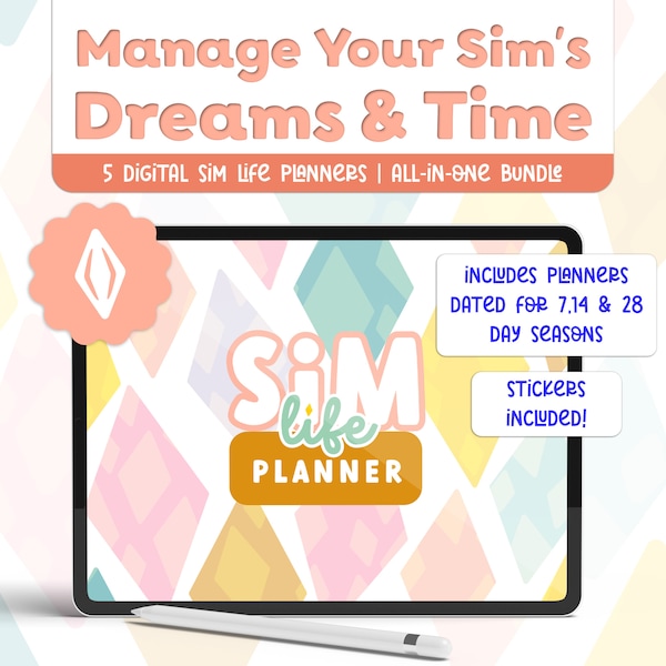 One-Of-A-Kind Digital Sim Life Planner Bundle For Sims 4 Gameplay | Fully-hyperlinked + Dated Planners For 7-, 14- & 28-Day Seasons