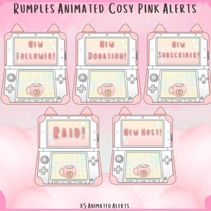 Painéis rosa aconchegantes Rumples | Kawaii | Pastel | Bonito | Cenas | Alertas | Contração muscular | Sobreposições | Rosa | Estrelas | Gato | Orelhas de gato |