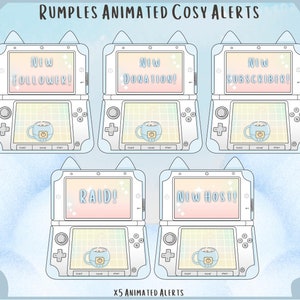 Rumples Animated Cosy Alerts | Kawaii | Pastel | Cute | Scenes | Alerts | Twitch | Overlays | Blue | Stars | Cat | Cat Ears |