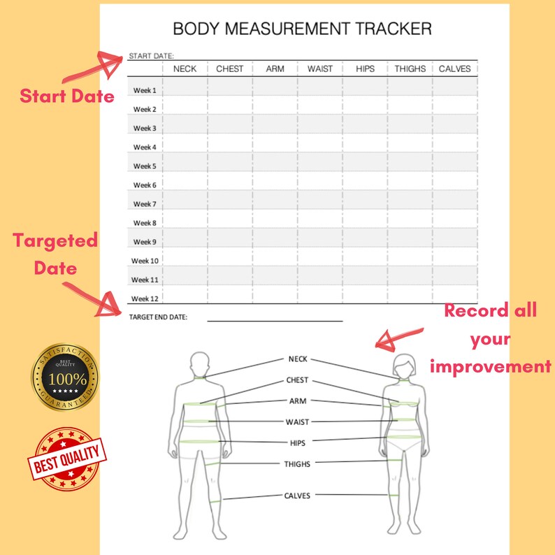 Body Measurement Tracker Printable. Track Fitness & Health Etsy