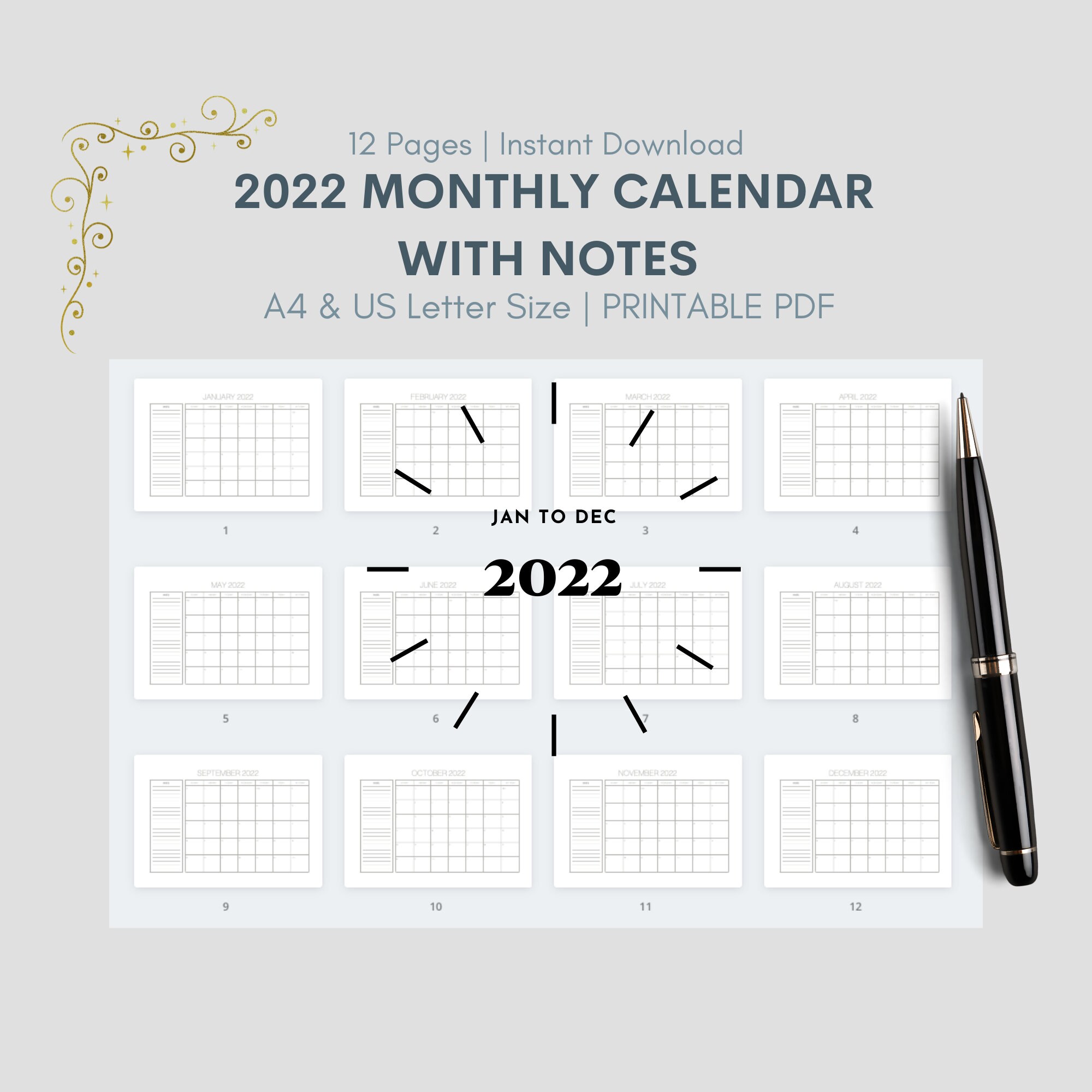 2022 Calendar w/ Notes - Etsy Österreich